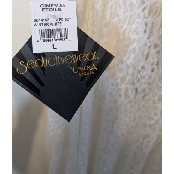 Cinema Etoile Seductive Wear Winter White Floral Lace Nylon Babydoll Sheer Large - Picture 12 of 13